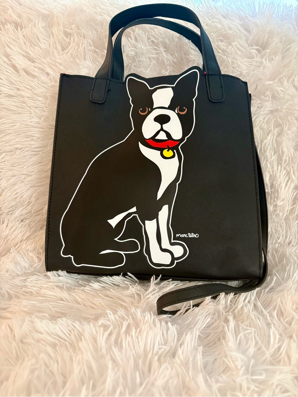 Marc Tetro Black Tote with Dog Graphic and Red Collar Accent